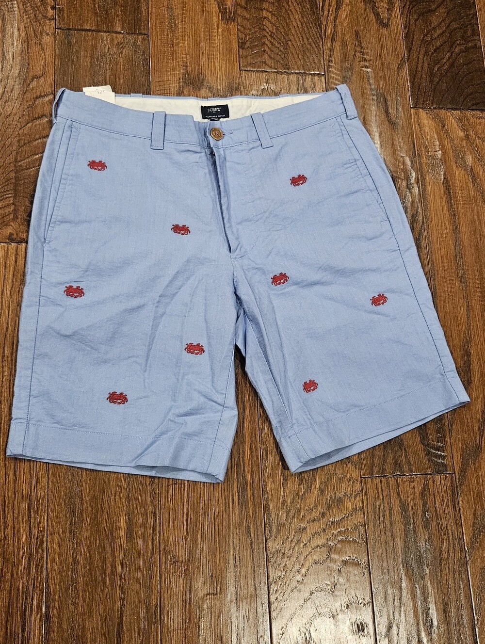 NWT J.Crew Men's Sunwashed Crab Oxford Chino 9" Shorts, Blue/Red Size 31